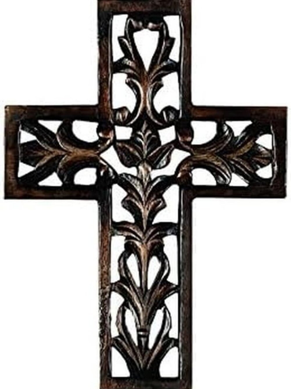 Mango Wood Biblical Carved Cross Wall Decor - Rustic Home Accent, 9"x12